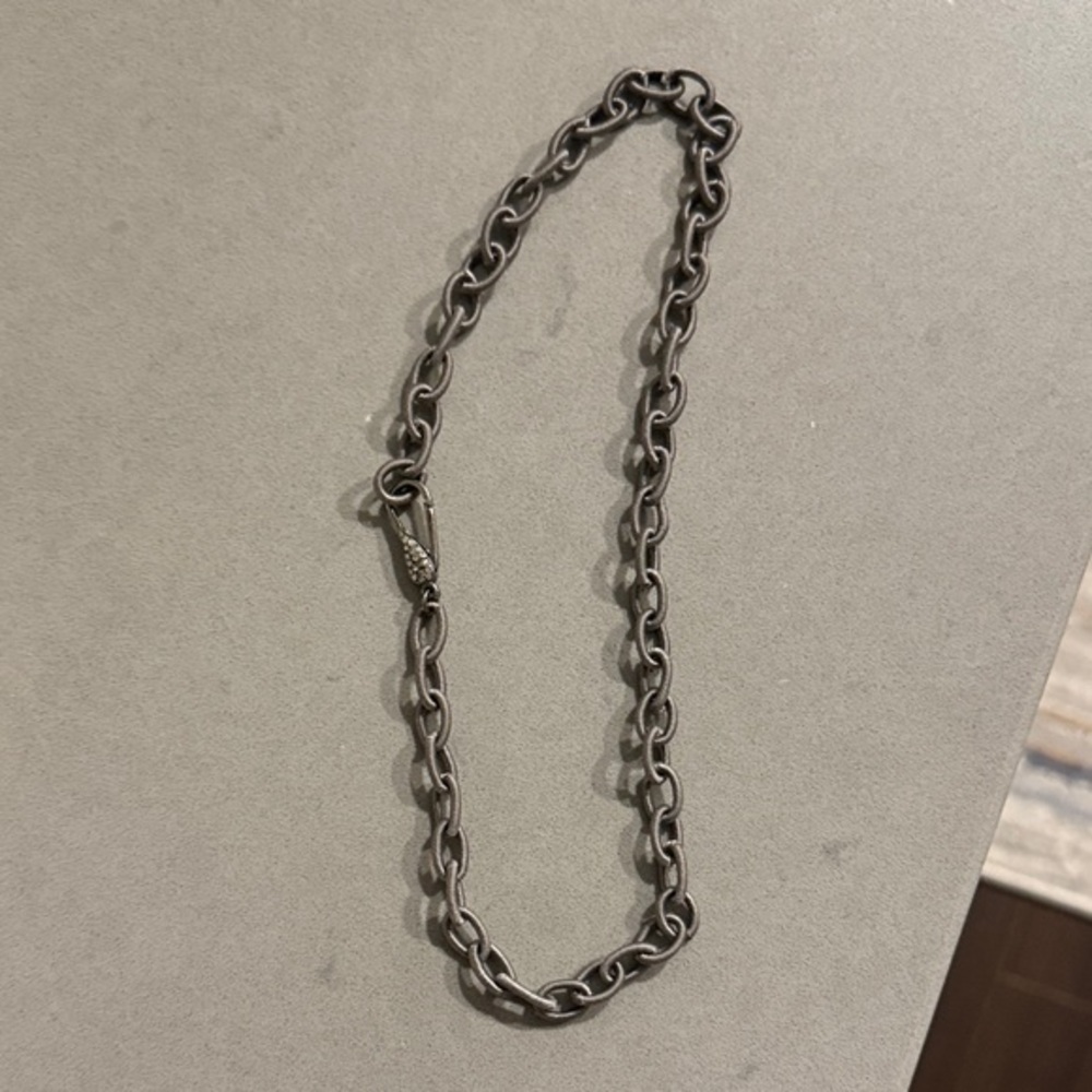Silver Chain Necklace with Pave Clasp